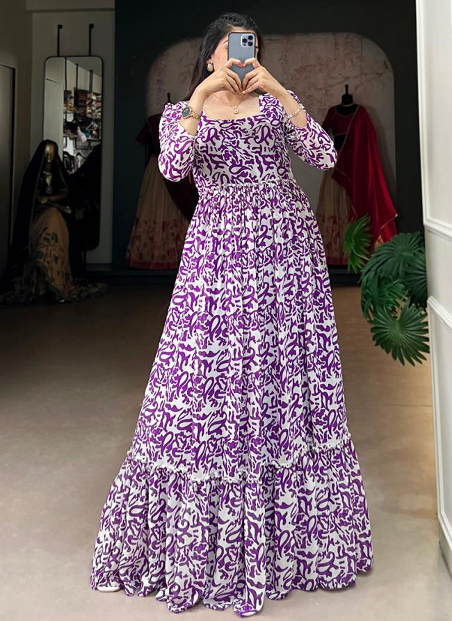 Georgette Purple Casual Wear Printed Readymade Gown